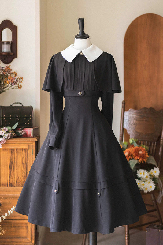 Black [forest Antique Trunk] Lapel Collar Long Sleeves Classic Lolita Dress
