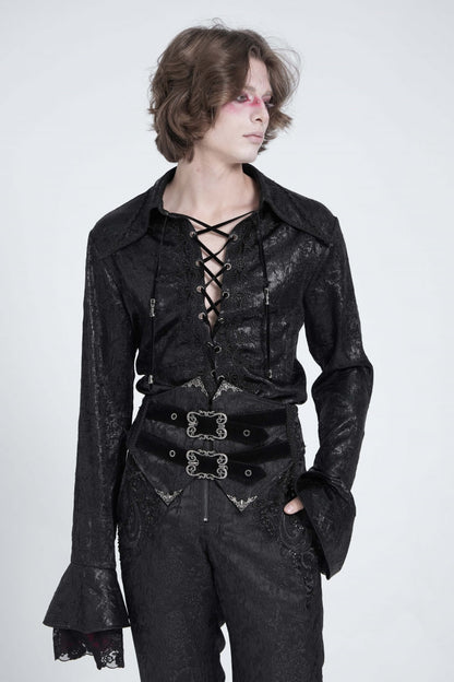 Black Long Trumpet Sleeves Lace-up Gothic Swallow-tailed Blouse