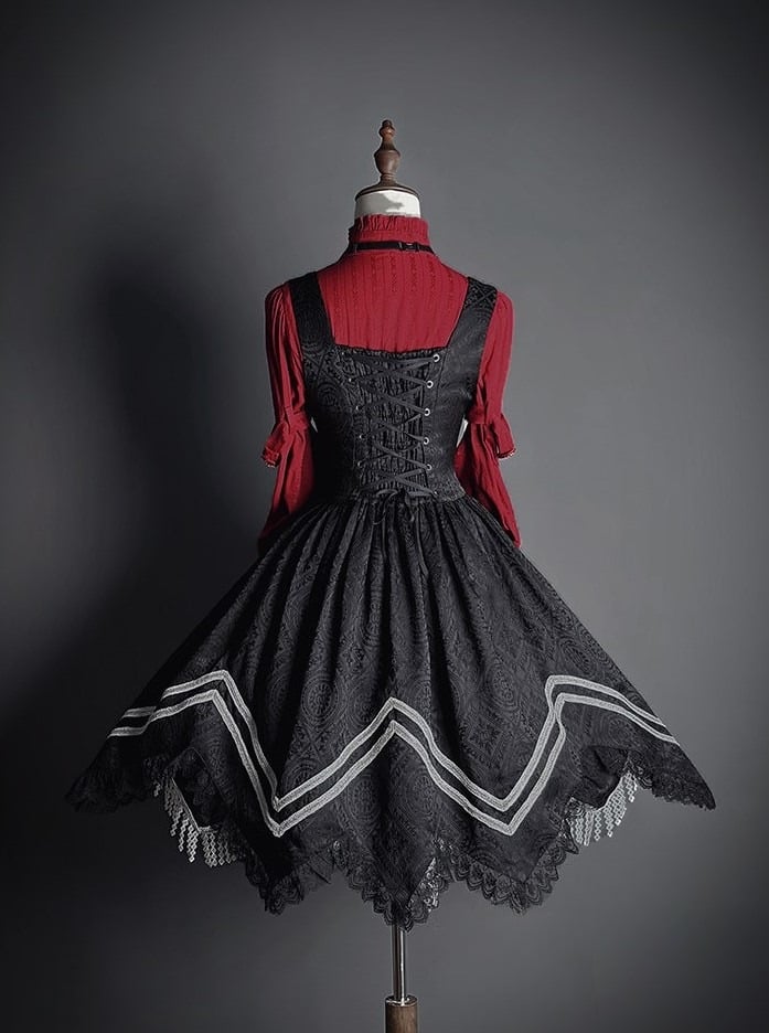 [pre-order Deadline: February 23] Dawnbreaker Gothic Ruffle Stand Collar Jacquard Ribbon Shirt