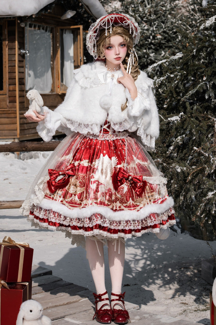 Red [happy New Year] Printed Ruffled Bow Lace Classic Chinese Style Lolita Jsk Dress