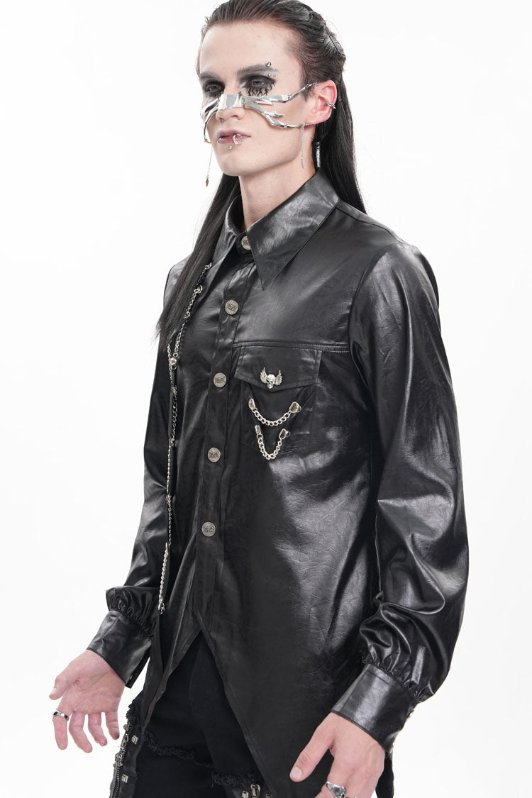 Black Long Sleeves Chain Eyelets Skull Gothic Blouse