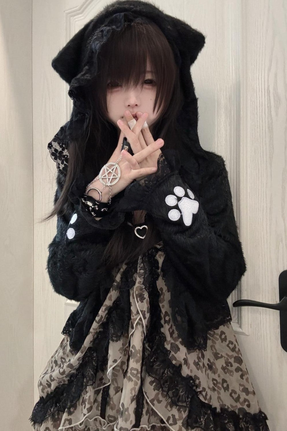 Leopard Ribbon Jewel Lace Camisole Top + Outerwear
