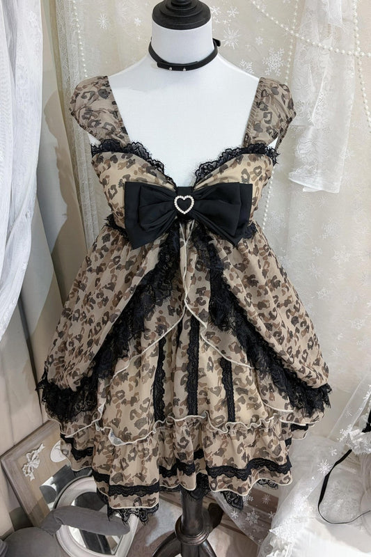 Leopard Ribbon Jewel Lace Camisole Top + Outerwear