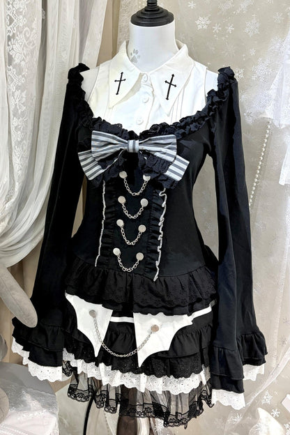 Cross Chain Flare Sleeve Top + Tiered Skirt
