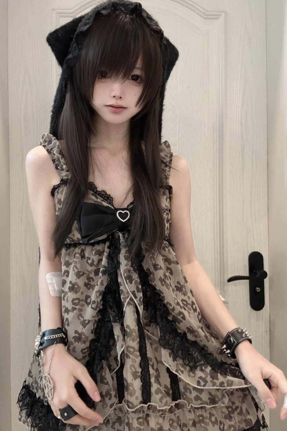 Leopard Ribbon Jewel Lace Camisole Top + Outerwear