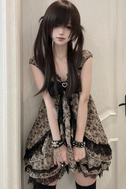 Leopard Ribbon Jewel Lace Camisole Top + Outerwear