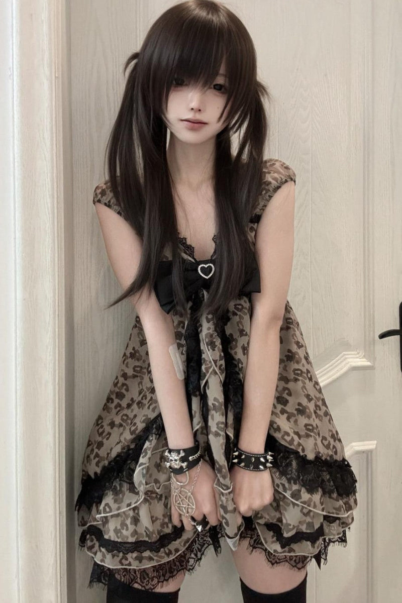 Leopard Ribbon Jewel Lace Camisole Top + Outerwear