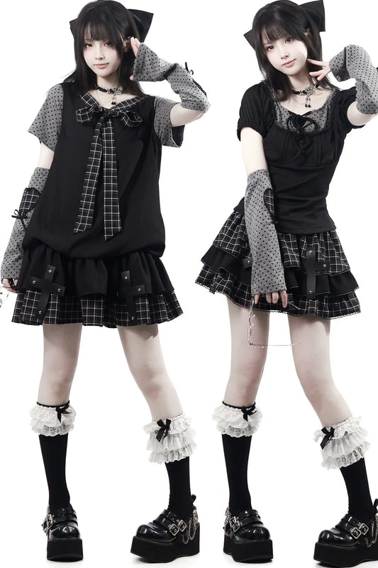 Cross Checked Doll Dress + Top + Skirt