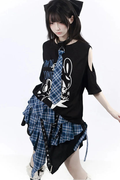 Subculture Punk Dark Kawaii Top + Skirt + Pants