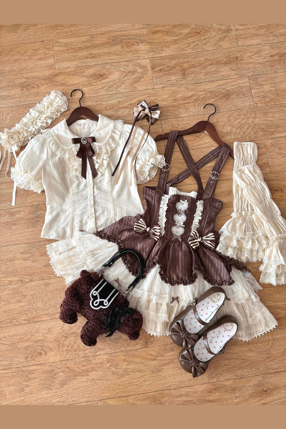 [pre-order Deadline: May 8] Classic Lace Ribbon Blouse + Suspender Tiered Dress Full Set + Complete Set