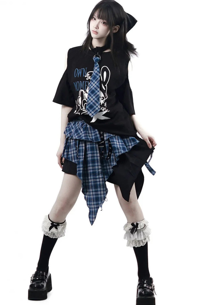 Subculture Punk Dark Kawaii Top + Skirt + Pants