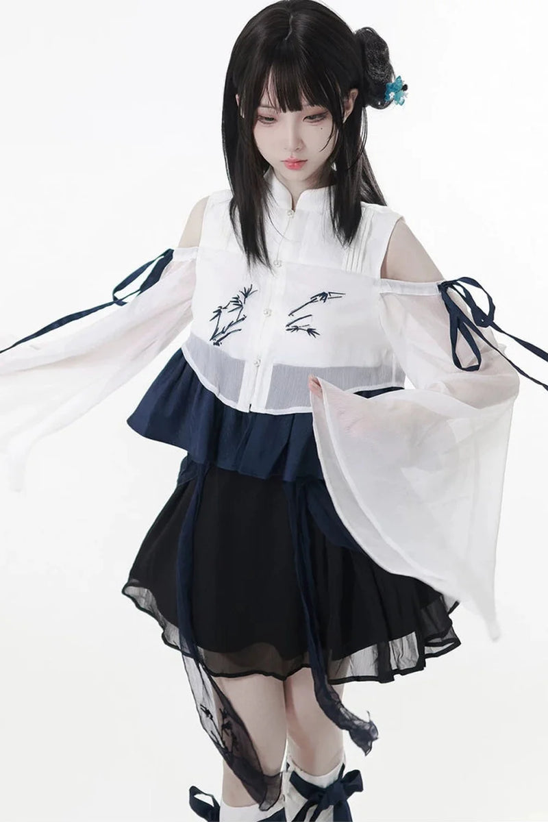 Subcultural Modern China Top + Pants + Off-shoulder Shirt + Skirt