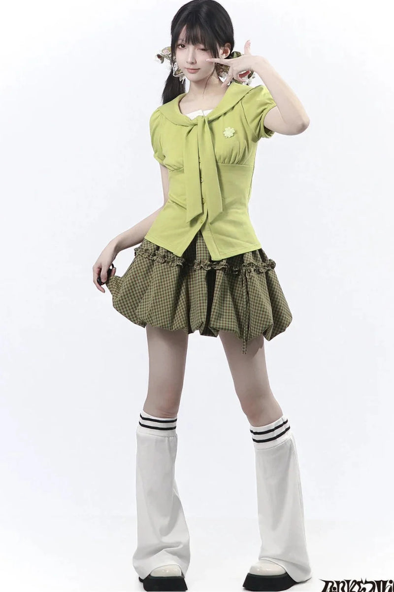Lucky Clover Green Plaid Summer Set
