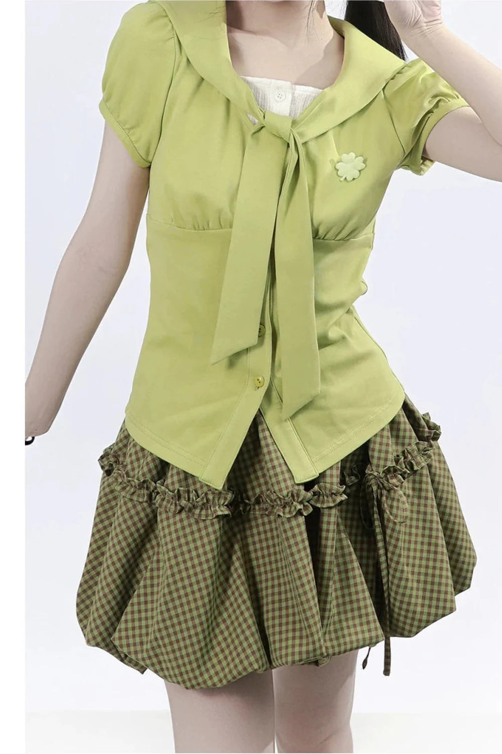 Lucky Clover Green Plaid Summer Set