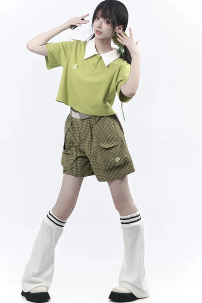 Lucky Clover Green Plaid Summer Set