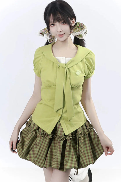 Lucky Clover Green Plaid Summer Set