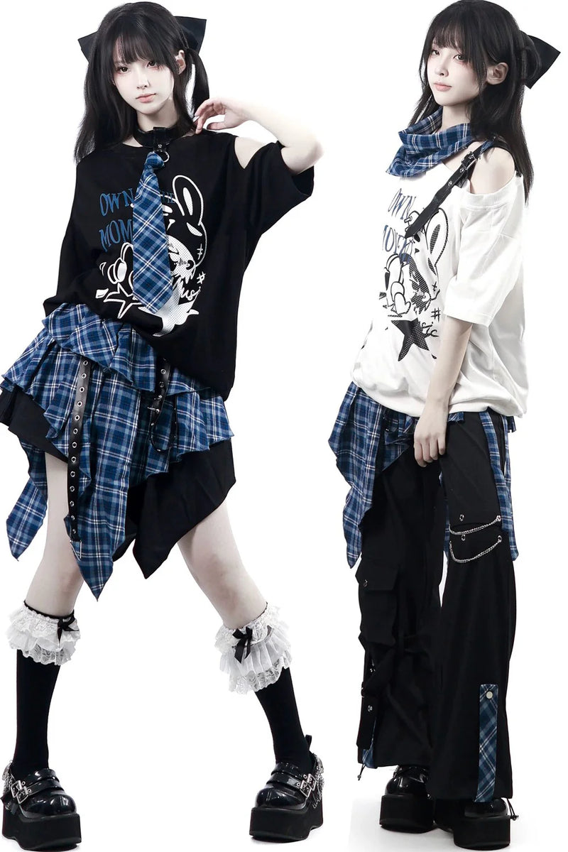 Subculture Punk Dark Kawaii Top + Skirt + Pants