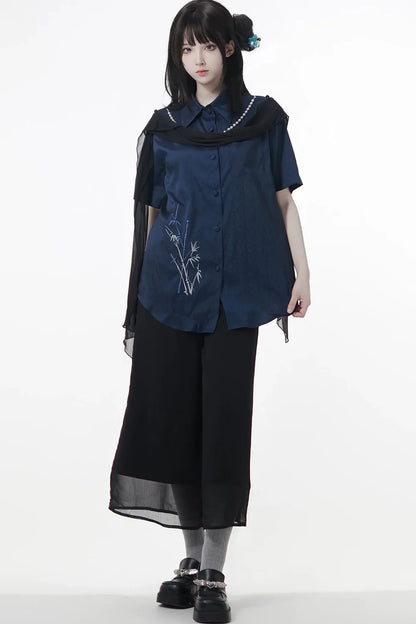 Subcultural Modern China Top + Pants + Off-shoulder Shirt + Skirt