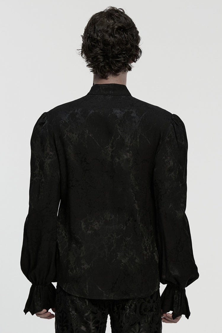 Black Stand Collar Long Puff Sleeves Print Asymmetric Gothic Blouse
