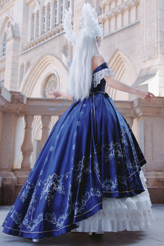 [pre-order Deadline: May 3] Dark Blue White Corset Lace Ribbon Lolita Jsk Princess Dress + Complete Set