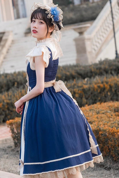 Blue/white Color Contrast Sleeveless Classic Lolita Dress