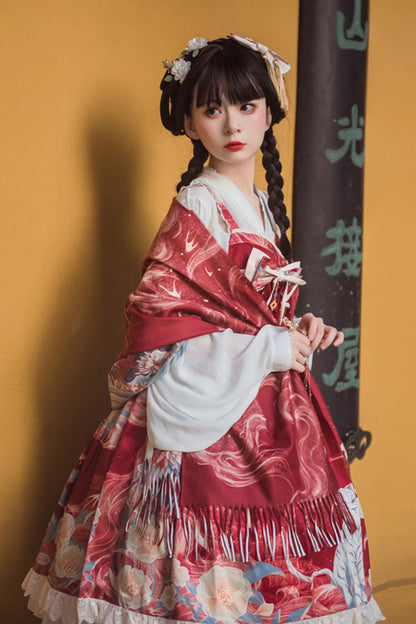 Wine White Tiger Print Chinese Style High Waisted Classic Lolita Jsk Dress