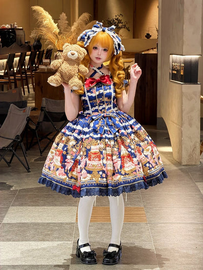 [pre-order Deadline: April 26] Retro Romance Sweet Lolita Ribbon Cake Print Halter Neck Dress