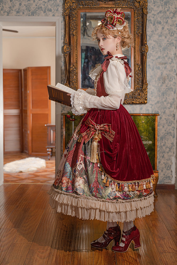 Red [kaleidoscope of Dreams] Sleeveless Double-layered Print Embroidery Bowknot Classic Lolita Jsk Dress