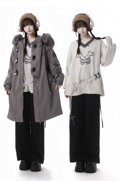 Gray Tone Shadow High End Star Cross Patch Buckle Coat Set