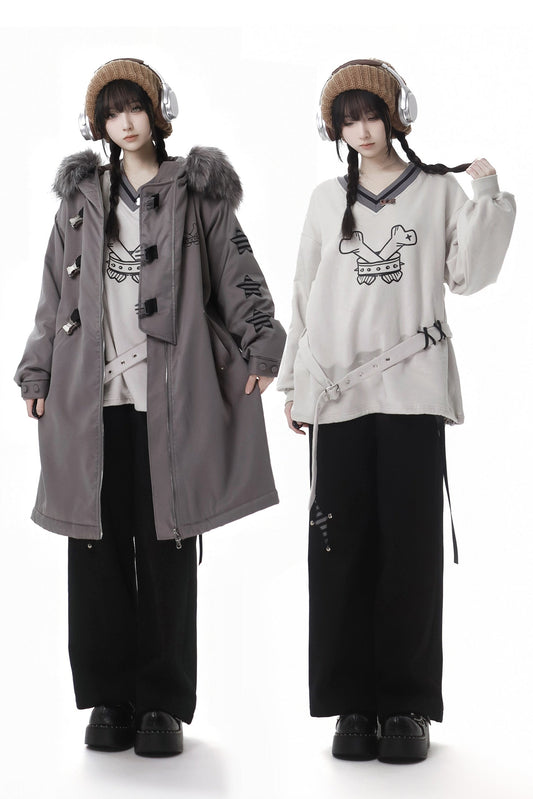 Gray Tone Shadow High End Star Cross Patch Buckle Coat Set