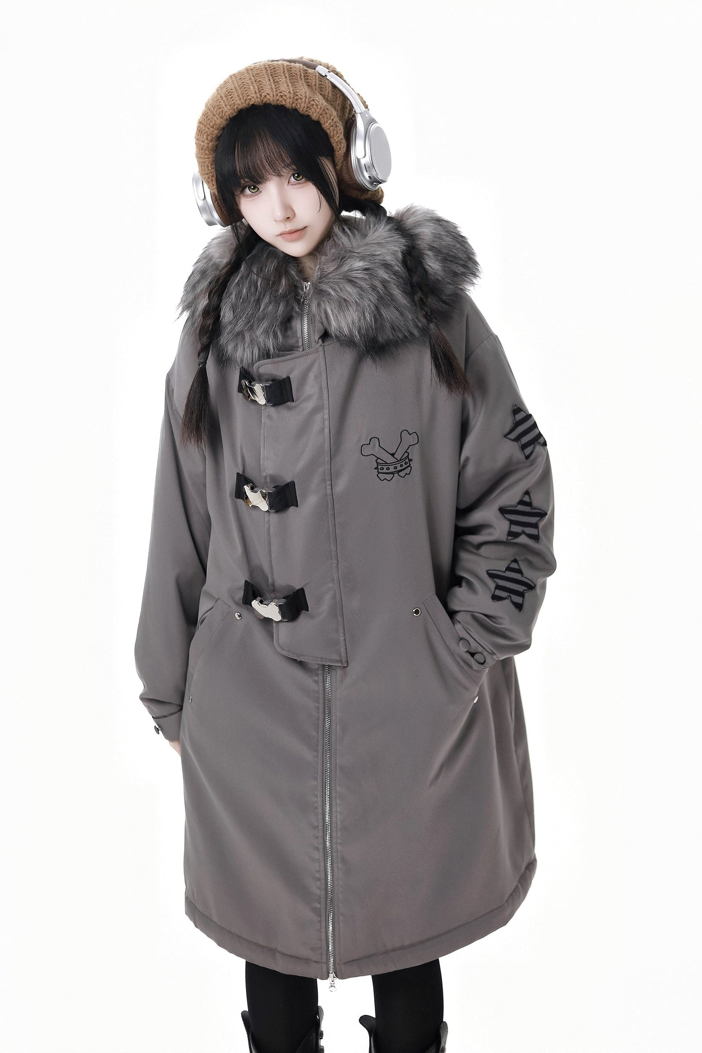 Gray Tone Shadow High End Star Cross Patch Buckle Coat Set