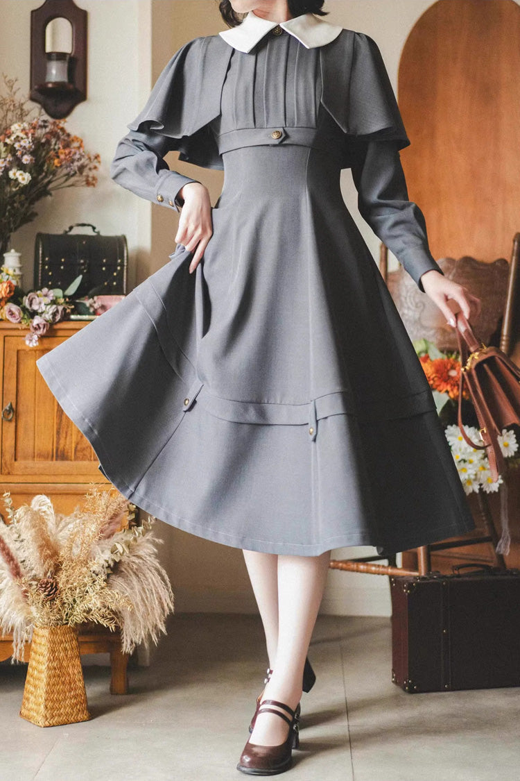 Grey [forest Antique Trunk] Lapel Collar Long Sleeves Classic Lolita Dress