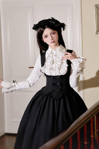 Black [silent Words] Ruffle Bowknot Classic Lolita Jsk Push-up Dress