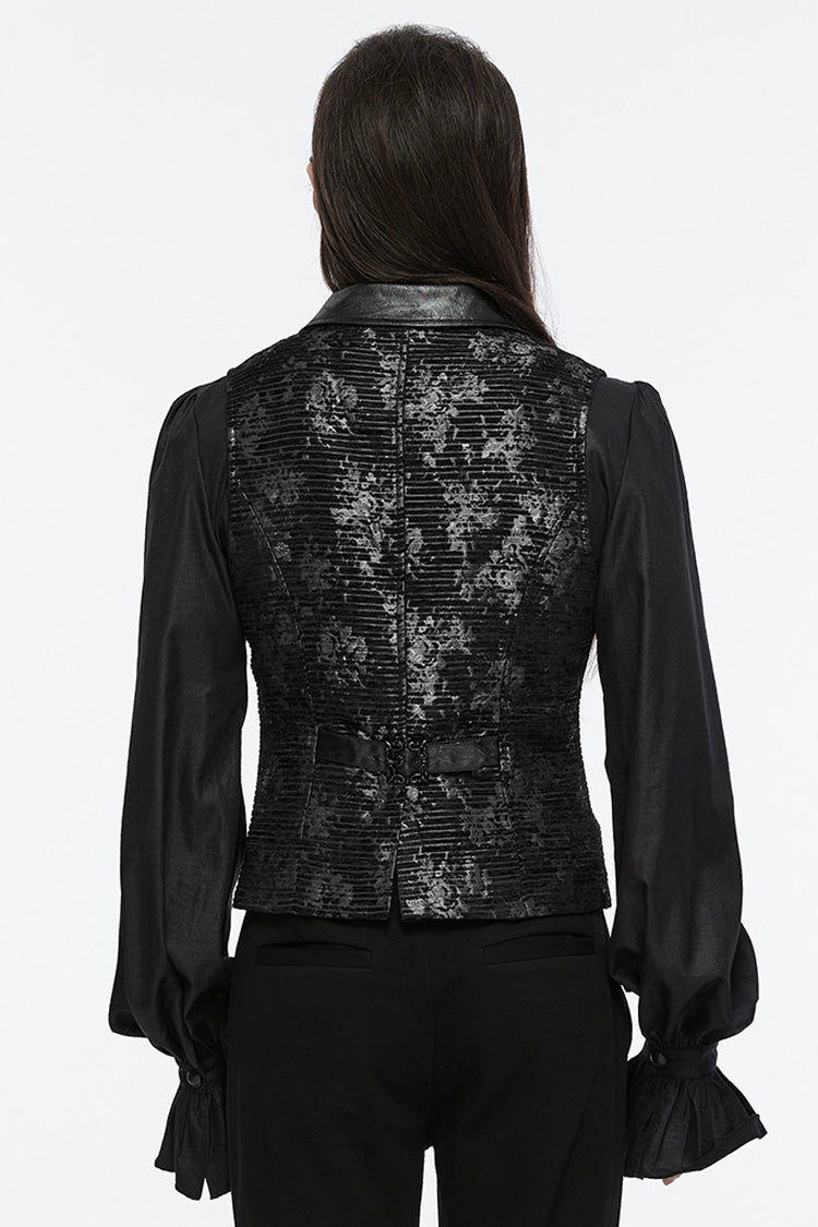 Black V Collar Sleeveless Print Skull Buckle Gothic Vest