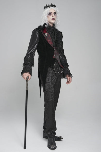 Black Long Sleeves Rose Print Irregular Contrast Color Gothic Vest With Detachable Feather Accessory