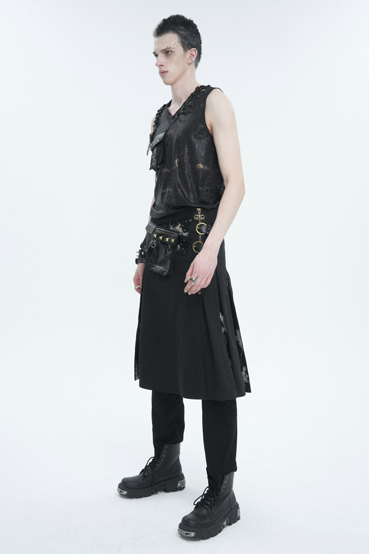 Black Personalized Print Big Pocket Buckle Punk Tank Top