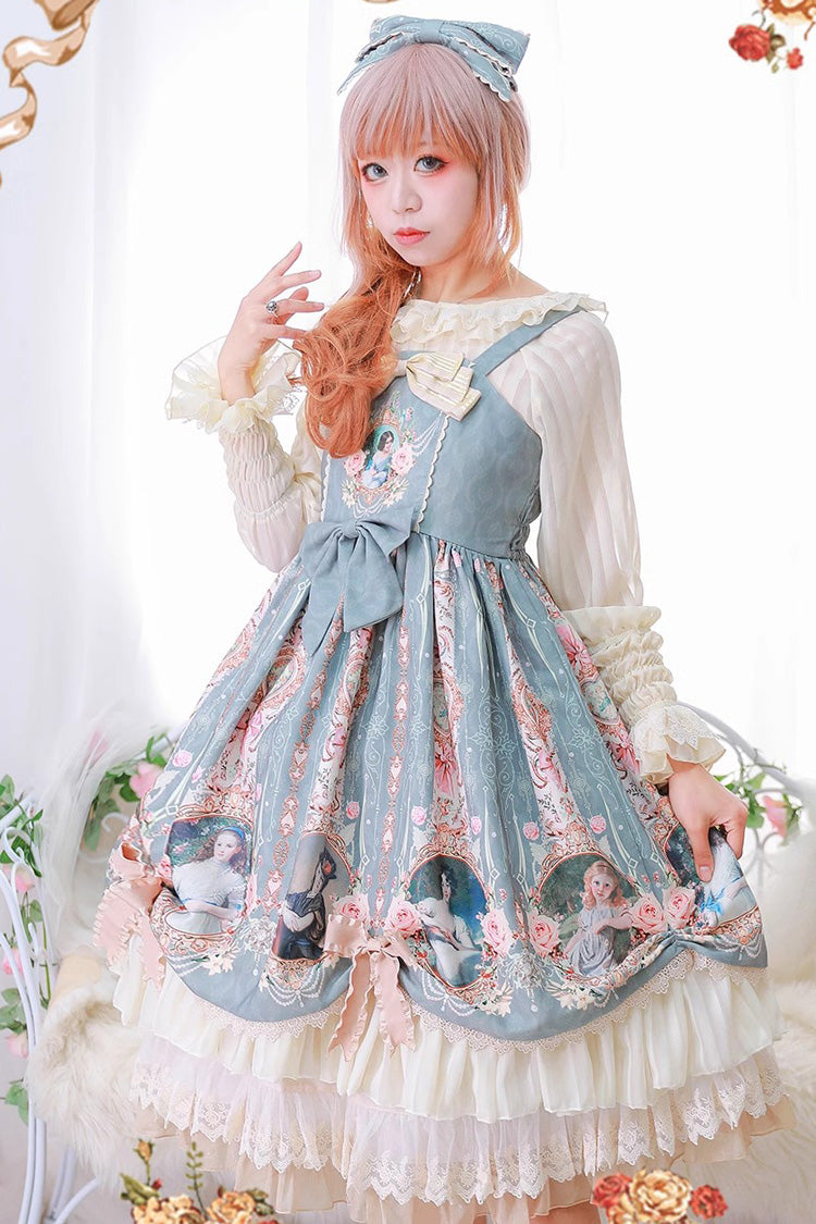 [portrait of a Little Lady] Print Ruffle Bowknot Lace Classic Lolita Jsk Dress 3 Colors