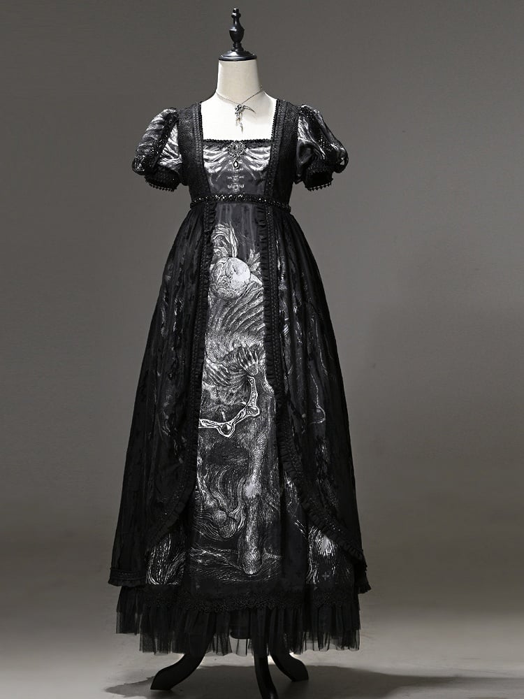 [pre-order Deadline: June 8] Phantom Knight Dark Gothic Square Neck Layered Dress (with Choker & Waist Belt)