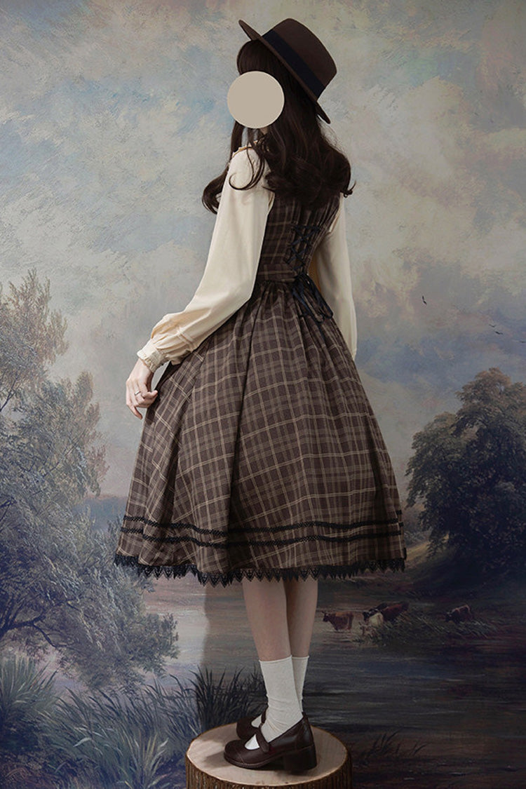 Brown [poem of Greina] V Collar Sleeveless High Waisted Printed Classic Lolita Jsk Dress