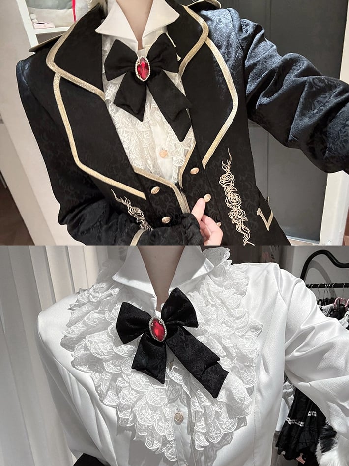 [pre-order Deadline: May 8] Black/red Gothic Prince Series Mini Hat + Jewel Ribbon Brooch