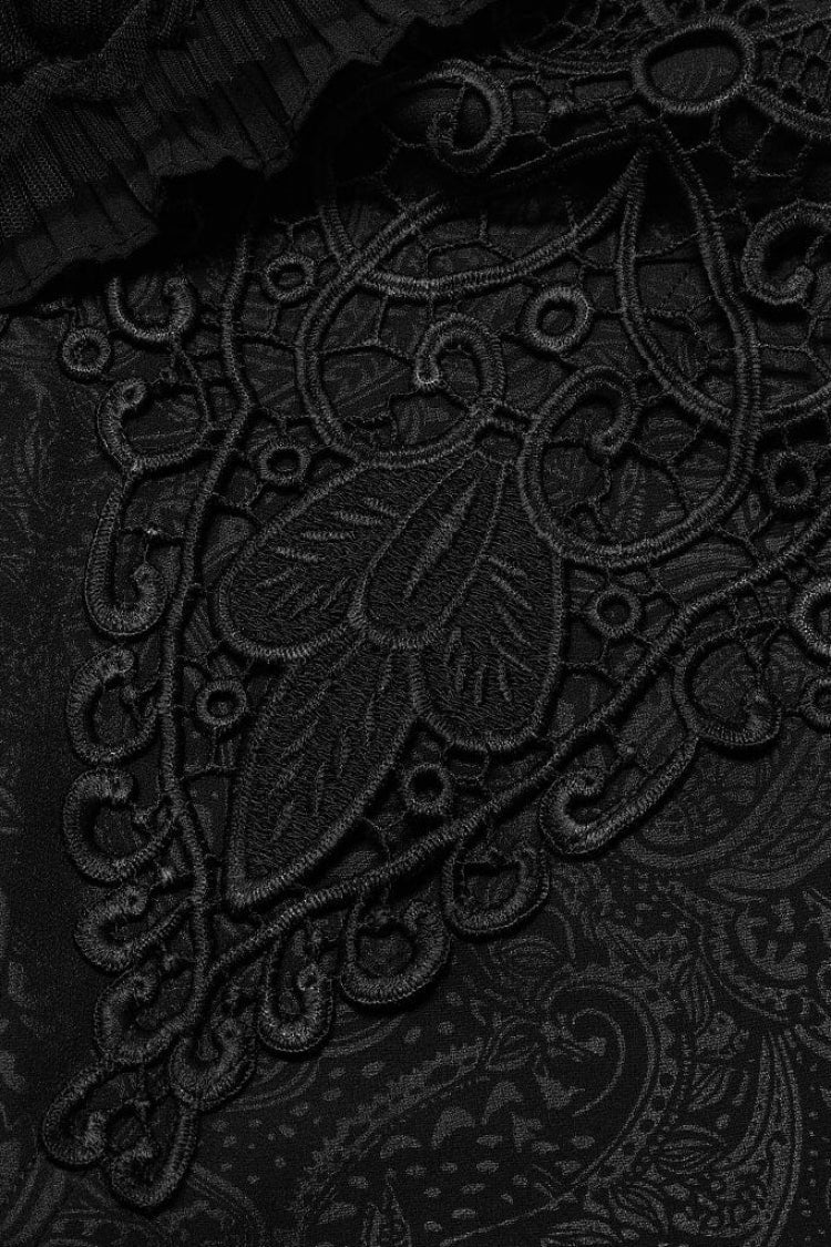Black Stand Collar Ruffle Embroidery Gothic Blouse