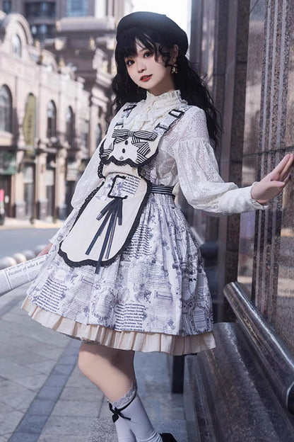 White Berlin Daily Print Removable Apron Classic Lolita Strap Dress