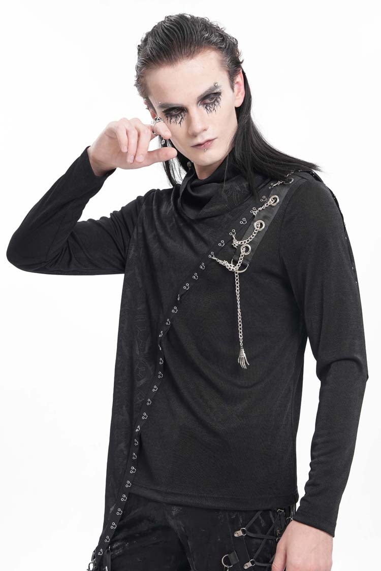Black Chain Long Sleeves Print Stitching Asymmetric Gothic Sweatershirt