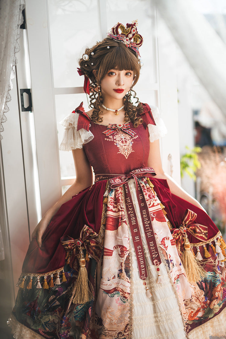 Red [kaleidoscope of Dreams] Flying Sleeves Print Embroidery Cardigan Bowknot Classic Lolita Dress