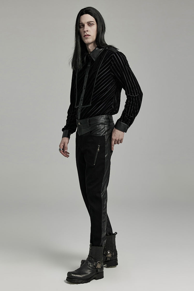 Black Lapel Collar Stitching Slim Gothic Blouse
