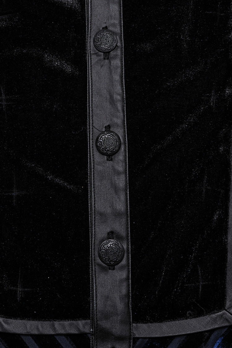 Black/blue Lapel Collar Stitching Slim Gothic Blouse
