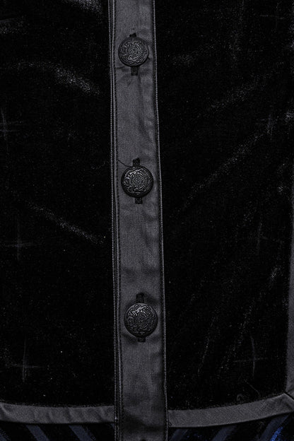Black/blue Lapel Collar Stitching Slim Gothic Blouse