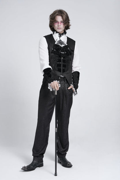 Black Sleeveless Embroidery Stitching Velvet Gothic Vest