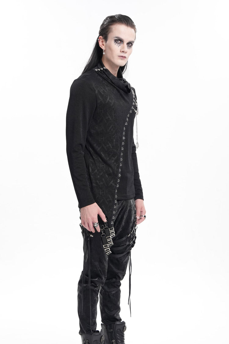 Black Chain Long Sleeves Print Stitching Asymmetric Gothic Sweatershirt