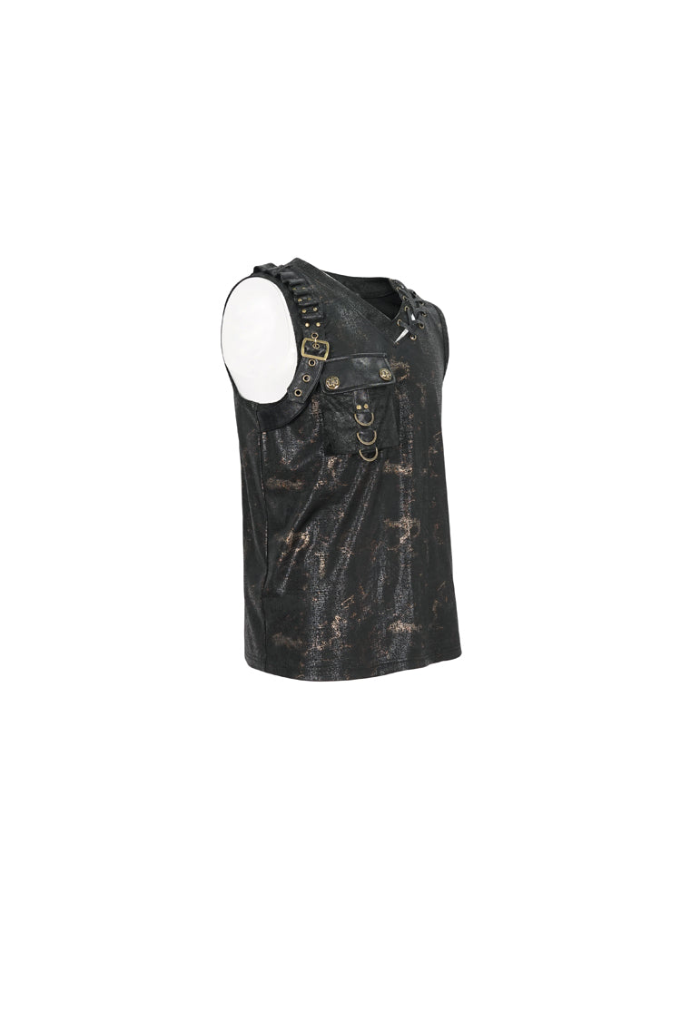 Black Personalized Print Big Pocket Buckle Punk Tank Top